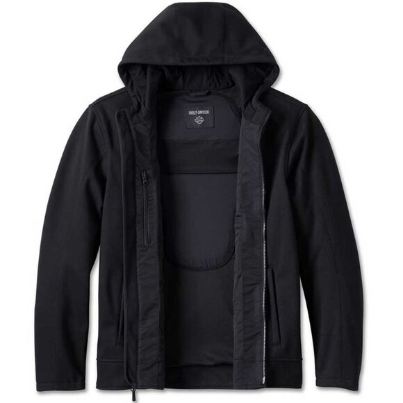 Harley-Davidson Size M Men's Deflector Hooded Riding Fleece Jacket, Black - Picture 4 of 13